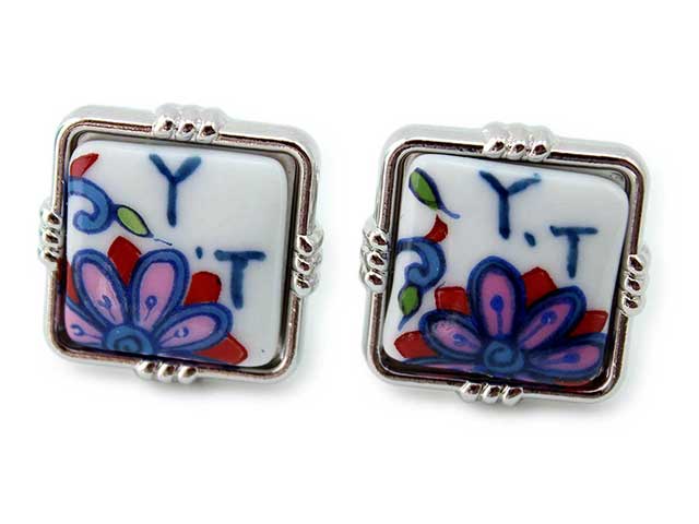 有田焼カフスボタン 名前入 花唐草 角型