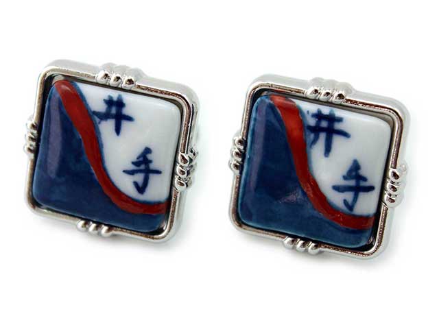 有田焼カフスボタン 名前入 染錦ライン 角型