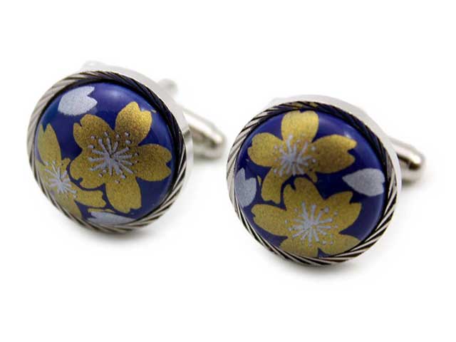 有田焼カフスボタン るり金桜 丸型