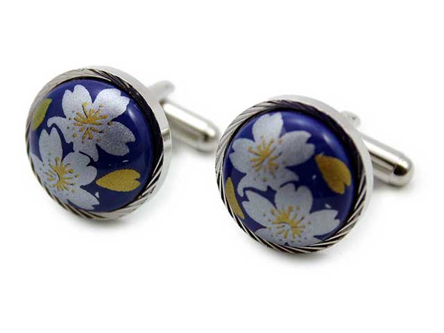 有田焼カフスボタン るり銀桜 丸型