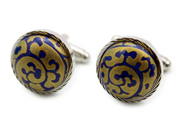 有田焼カフスボタン るり金唐草 丸型