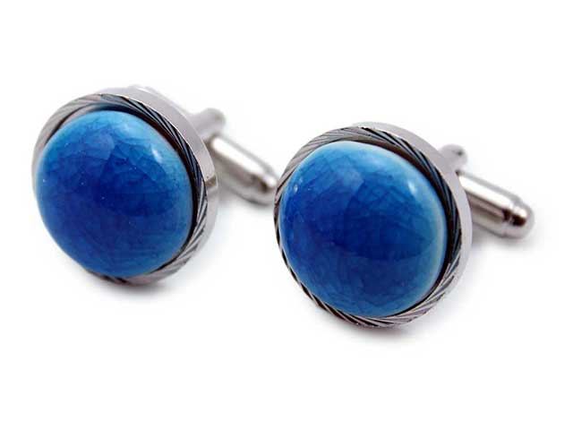 有田焼カフスボタン スカイブルー 丸型