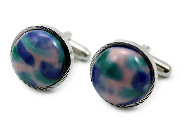 有田焼カフスボタン ピンクブルー 丸型