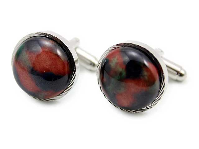 有田焼カフスボタン 赤あずき 丸型