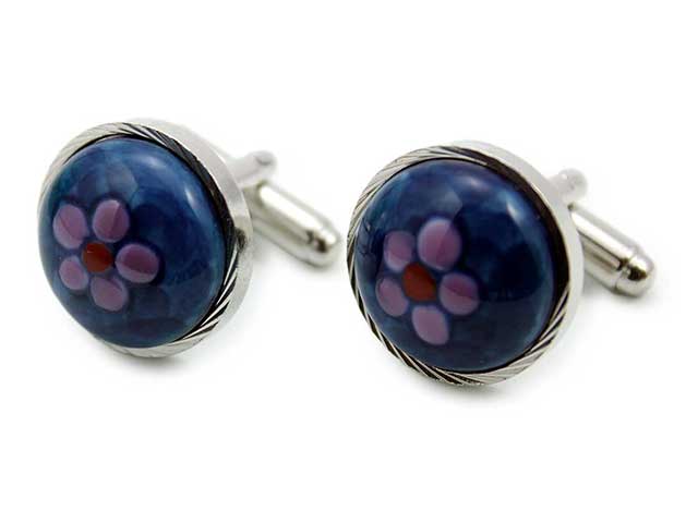 有田焼カフスボタン 染錦梅 丸型