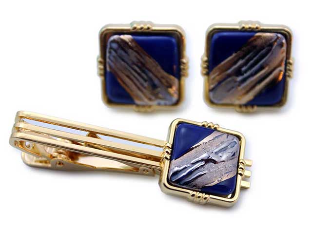 有田焼カフスタイピンセット 流星ブルー 角型