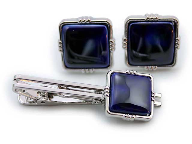 有田焼カフスタイピンセット るりブルー 角型