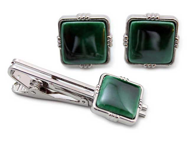 有田焼カフスタイピンセット グリーン 角型