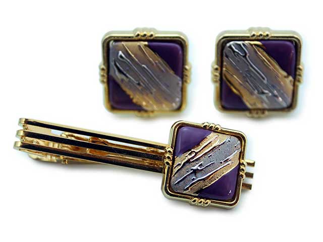 有田焼カフスタイピンセット 流星マロン 角型