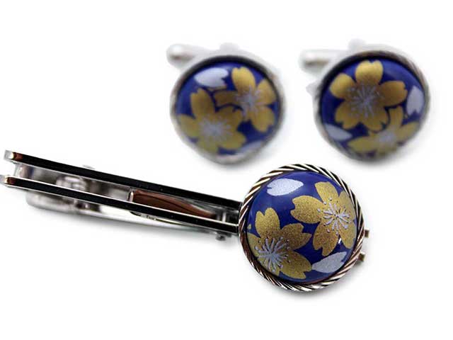 有田焼カフスタイピンセット るり金桜 丸型