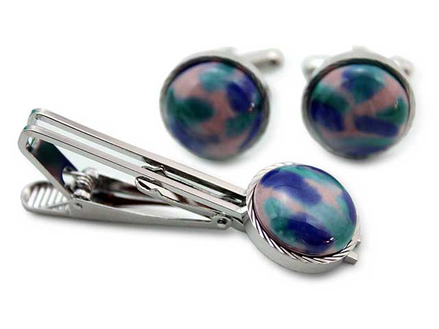 有田焼カフスタイピンセット ピンクブルー 丸型