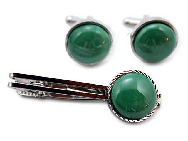 有田焼カフスタイピンセット グリーン 丸型