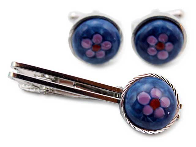 有田焼カフスタイピンセット 染錦梅 丸型