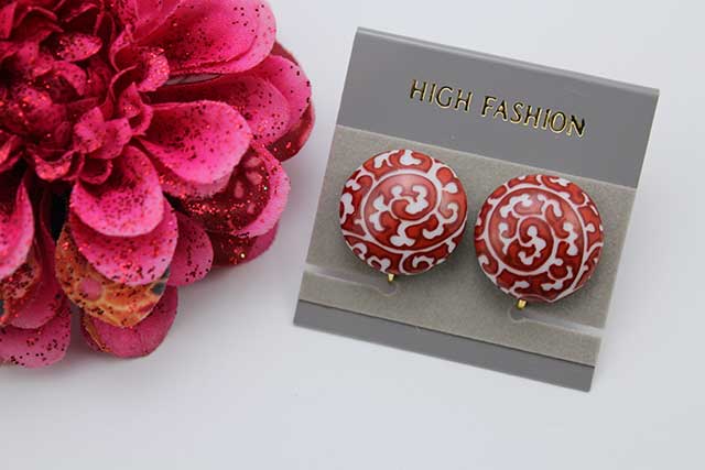 有田焼イヤリング 赤唐草模様