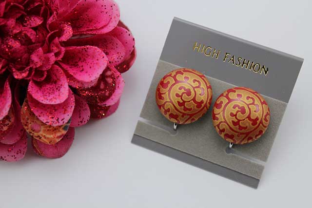 有田焼イヤリング 赤金唐草模様