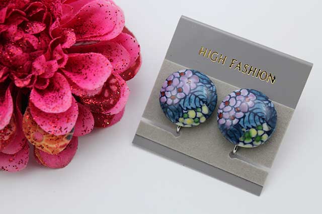 有田焼イヤリング 染錦紫陽花