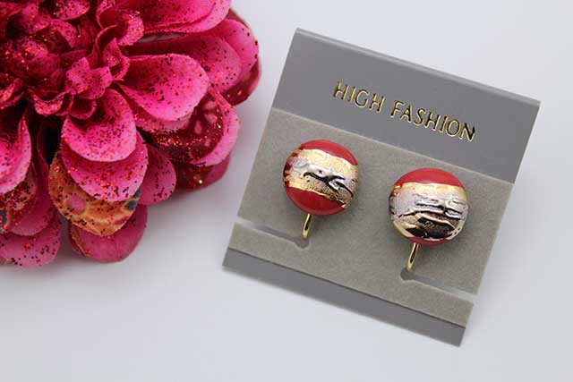 有田焼イヤリング 流星レッド