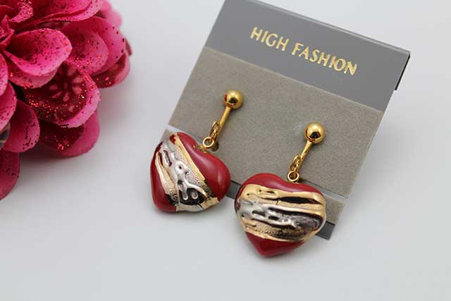 有田焼イヤリング ハート 流星レッド