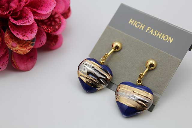 有田焼イヤリング ハート 流星ブルー