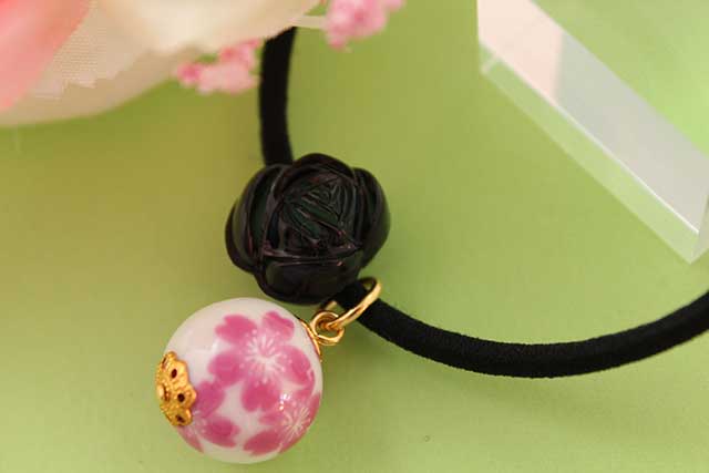 有田焼ヘアーゴム(薔薇付) 桜
