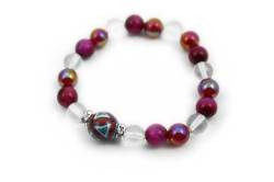 有田焼と天然石のブレスレット(Arvo) 赤七宝紋様水晶タイガーアイメノウ