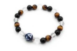 有田焼と天然石のブレスレット(Arvo) 染付七宝紋様水晶オニキスタイガーアイ