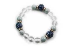 有田焼と天然石のブレスレット(Arvo) 三つ玉たこ唐草紋様ターコイズ水晶