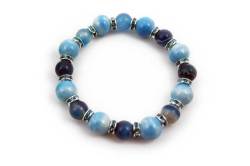 有田焼と天然石のブレスレット(Arvo) 八つ玉釉彩スカイブルーメノウ