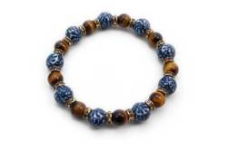 有田焼と天然石のブレスレット(Arvo) 九つ玉たこ唐草紋様タイガーアイ