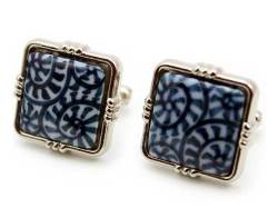 有田焼カフスボタン 染付たこ唐草 角型