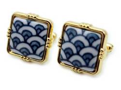 有田焼カフスボタン 染付青海波 角型