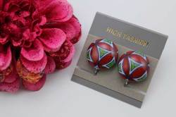 有田焼イヤリング 赤七宝紋様