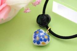 有田焼ヘアーゴム ハート(薔薇付) るり金桜