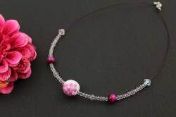 有田焼磁器玉天然石ペンダント(Arvo) 桜紋様タイガーアイ