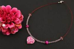 有田焼ハート天然石ペンダント(Arvo) ピンク桜紋様タイガーアイ