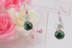 有田焼と天然石のコラボALVOピアス＆イヤリング(ロンデル) 有田焼グリーン水玉+アベンチュリン