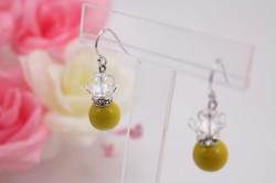 有田焼と天然石のコラボALVOピアス＆イヤリング(ロンデル) 有田焼黄+水晶