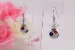 有田焼と天然石のコラボALVOピアス＆イヤリング(ロンデル) 有田焼水玉紋様+水晶