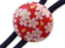 有田焼ループタイ 赤銀桜 丸