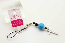 有田焼と天然石のコラボストラップ(チャーム付) ALVOシリーズ スカイブルー+オニキス+オニキス