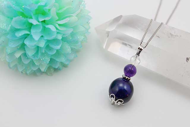 有田焼磁器玉天然石ペンダント(Arvo) るりブルー