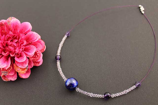 有田焼磁器玉天然石ペンダント(Arvo) 釉彩瑠璃ブルーアメジスト