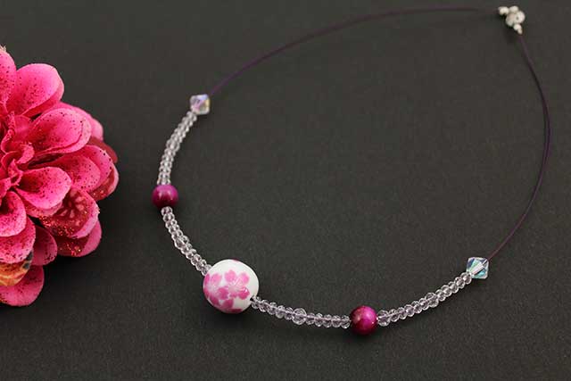 有田焼磁器玉天然石ペンダント(Arvo) 桜紋様タイガーアイ