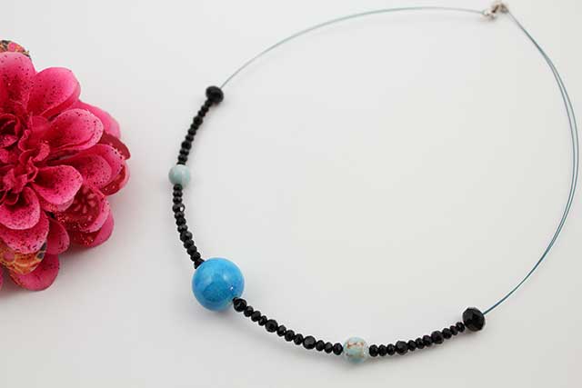 有田焼磁器玉天然石ペンダント(Arvo) 釉彩スカイブルーターコイズ