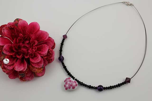 有田焼ハート天然石ペンダント(Arvo) 桜紋様アメジスト