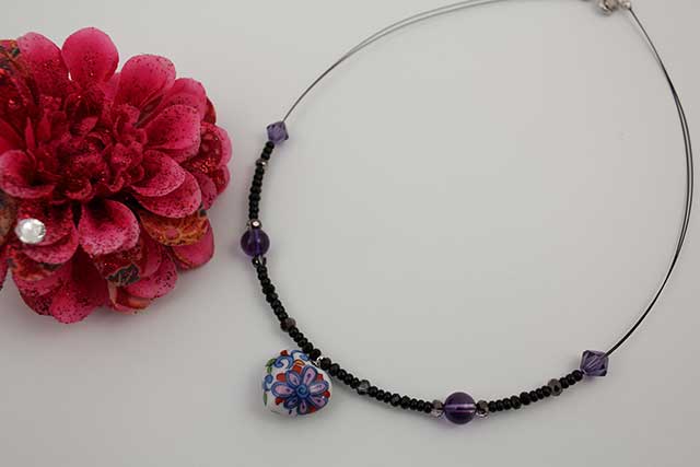 有田焼ハート天然石ペンダント(Arvo) 花唐草紋様アメジスト