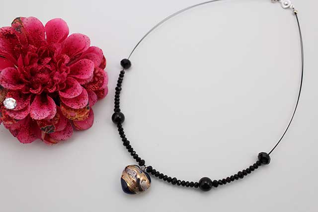 有田焼ハート天然石ペンダント(Arvo) 流星ブルーオニキス