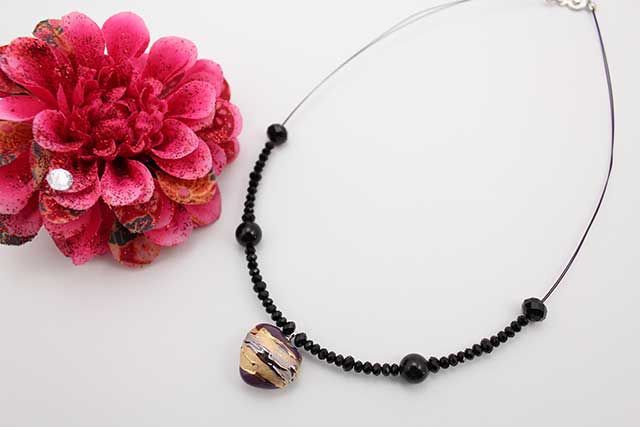 有田焼ハート天然石ペンダント(Arvo) 流星マロンオニキス