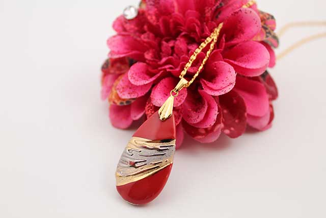 有田焼両面ペンダント 小  流星レッド