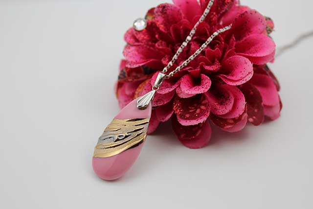 有田焼両面ペンダント 小  流星ピンク